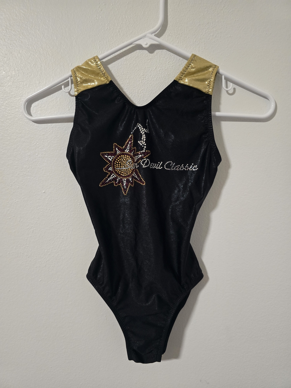 Sun Devil Black and Gold Sparkle Gymnastics Leotard with Sunburst Rhinestones CL